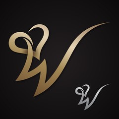 Creative luxury letter W with love design vector symbol