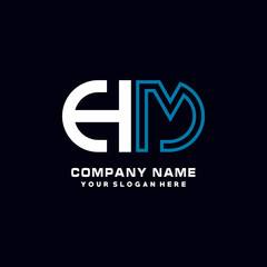 HM initial logo oval shaped letter. Monogram Logo Design Vector, color logo white blue, white yellow,black background.
