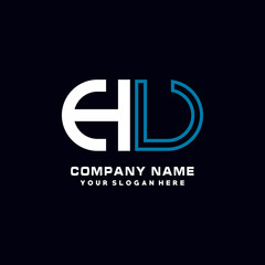 HU initial logo oval shaped letter. Monogram Logo Design Vector, color logo white blue, white yellow,black background.