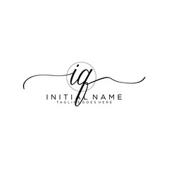 IQ Initial handwriting logo with circle hand drawn template vector