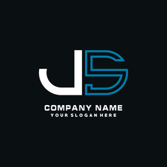 JS initial logo oval shaped letter. Monogram Logo Design Vector, color logo white blue, white yellow,black background.