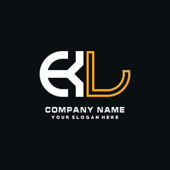 KL initial logo oval shaped letter. Monogram Logo Design Vector, color logo white blue, white yellow,black background.