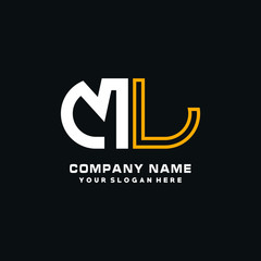 ML initial logo oval shaped letter. Monogram Logo Design Vector, color logo white blue, white yellow,black background.