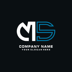 MS initial logo oval shaped letter. Monogram Logo Design Vector, color logo white blue, white yellow,black background.