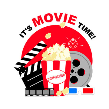 Movie time illustration. Cinema poster concept. Banner design for movie theater.