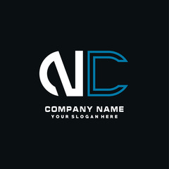 NC initial logo oval shaped letter. Monogram Logo Design Vector, color logo white blue, white yellow,black background.