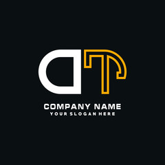 OT initial logo oval shaped letter. Monogram Logo Design Vector, color logo white blue, white yellow,black background.