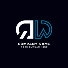QW initial logo oval shaped letter. Monogram Logo Design Vector, color logo white blue, white yellow,black background.