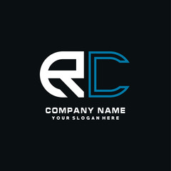 RC initial logo oval shaped letter. Monogram Logo Design Vector, color logo white blue, white yellow,black background.