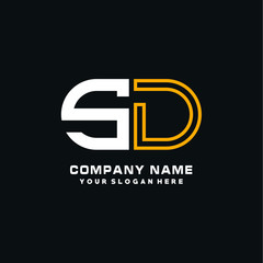 SD initial logo oval shaped letter. Monogram Logo Design Vector, color logo white blue, white yellow,black background.