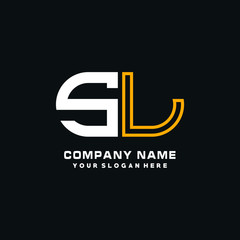 SL initial logo oval shaped letter. Monogram Logo Design Vector, color logo white blue, white yellow,black background.