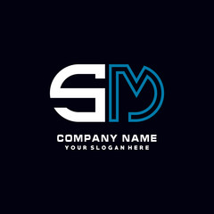 Fototapeta na wymiar SM initial logo oval shaped letter. Monogram Logo Design Vector, color logo white blue, white yellow,black background.