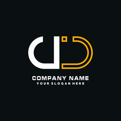 UJ initial logo oval shaped letter. Monogram Logo Design Vector, color logo white blue, white yellow,black background.