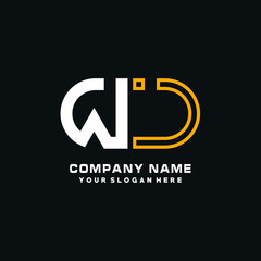 WJ initial logo oval shaped letter. Monogram Logo Design Vector, color logo white blue, white yellow,black background.