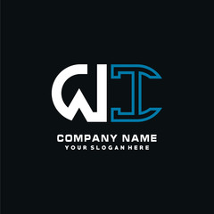 WI initial logo oval shaped letter. Monogram Logo Design Vector, color logo white blue, white yellow,black background.
