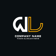 WL initial logo oval shaped letter. Monogram Logo Design Vector, color logo white blue, white yellow,black background.