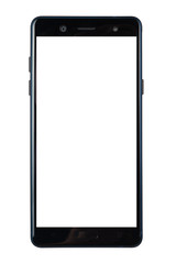 Fototapeta black smart phone with white screen isolated white background obraz