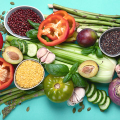 Vegetables variety  on color paper background