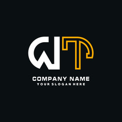 WT initial logo oval shaped letter. Monogram Logo Design Vector, color logo white blue, white yellow,black background.