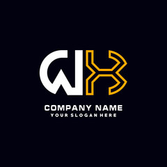 WX initial logo oval shaped letter. Monogram Logo Design Vector, color logo white blue, white yellow,black background.