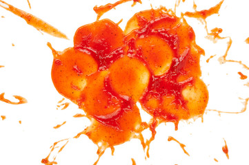 red ketchup splashes isolated on white background