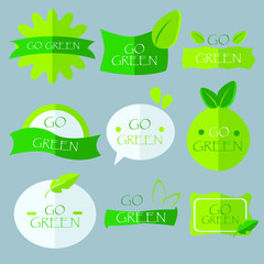 Collection Badges Go Green Flat Design Illustration