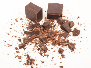 Broken chocolate on white background