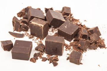 Broken chocolate on white background