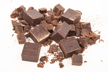 Broken chocolate on white background