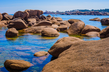 Incredible landscape on the island Renote in Tregastel. Brittany. France