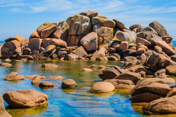 Incredible landscape on the island Renote in Tregastel. Brittany. France