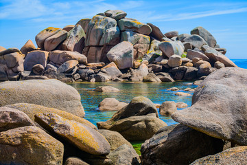 Incredible landscape on the island Renote in Tregastel. Brittany. France