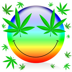Happy rainbow marijuana emoticon - colorful cartoon illustration