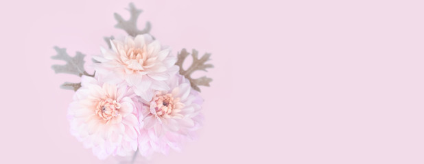 delicate blurred background with pink flowers. mockup with a bouquet of flowers. flower banner.