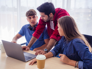 business people working and sitting at the office desk together,Employees are planning about work,business concept