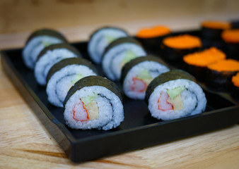 Sushi roll on dish ,delicious Japanese food