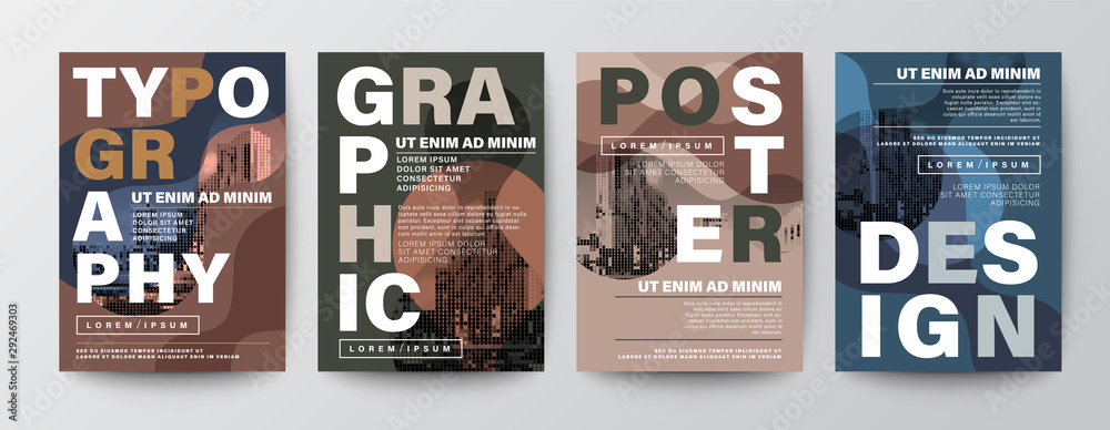 Wall mural set of modern graphic design poster layout. typography on fluid form shape with natural color scheme