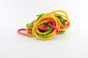 Colored rope on white background.