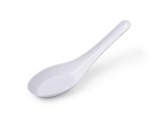 White plastic spoon isolated on white background, with clipping path.
