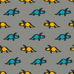 Vector doodle dinosaur seamless pattern in doodle style for children textile, logo. Icon set of different dino - triceratops © Anna