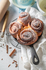 Tasty cinnamon buns as swedish classic dessert