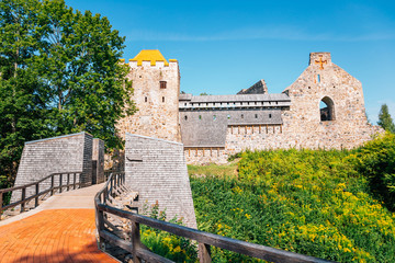 Castle Of The Livonian Order, ruins in Sigulda, Latvia - obrazy, fototapety, plakaty