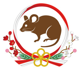 ネズミと水引き飾り - 子年　年賀状素材