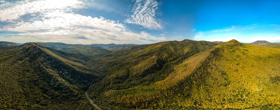 autumn landscape in the Caucasus mountains (Western Caucasus, South of Russia) - the valley of the Afips and Krasny Yerik river near the village of Planicheskaya Shchel