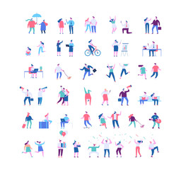 Fototapeta na wymiar Flat vector people big vector set. Crowd of people. Various male and female flat characters isolated on white background. People outdoor activities.