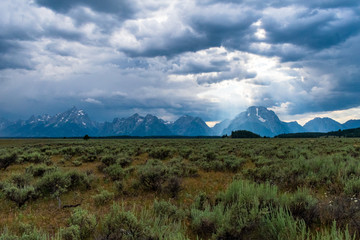 Fototapeta premium Teton Range with Rain, Grand Teton National Park