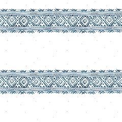 Seamless pattern with watercolor national ornament in blue colors