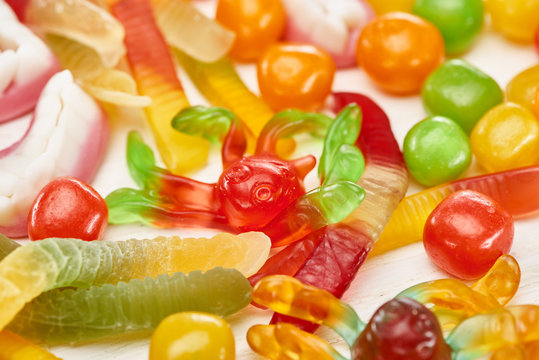 close up view of delicious gummy spooky Halloween sweets