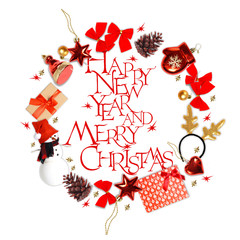 Merry Christmas and Happy New Year lettering template. greeting card or invitation. Wish you a happy new year . illustration.
