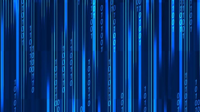 Abstract digital technology blue Background with data, counting and numbers in virtual reality. 4K motion graphic.